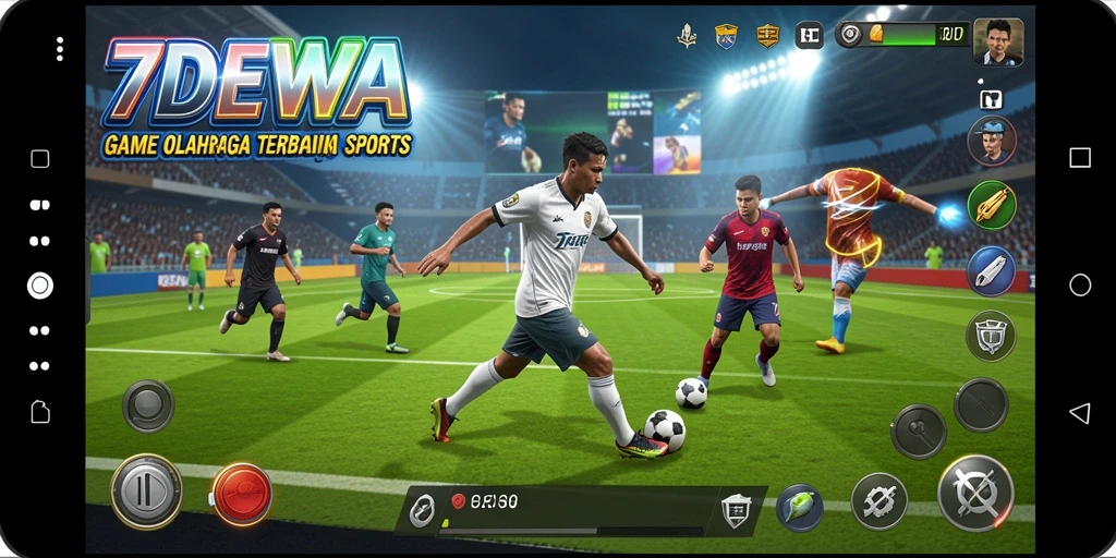 Tampilan gameplay seru dalam 7DEWA dengan aksi olahraga mendebarkan.