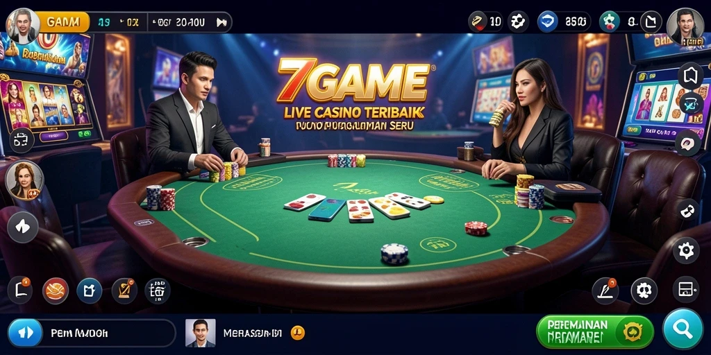 Screenshot gameplay Live Casino 7GAME dengan dealer profesional.