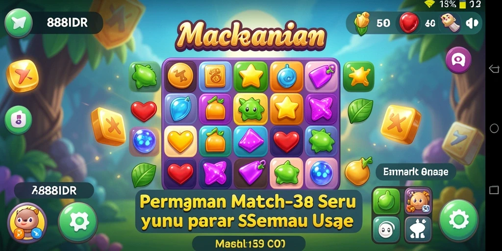Tampilan seru permainan Match-3 penuh warna dan tantangan.
