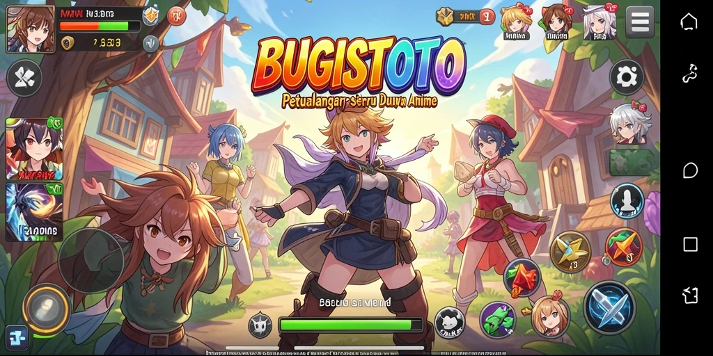 Tampilan gameplay BUGISTOTO dengan karakter anime yang menawan.