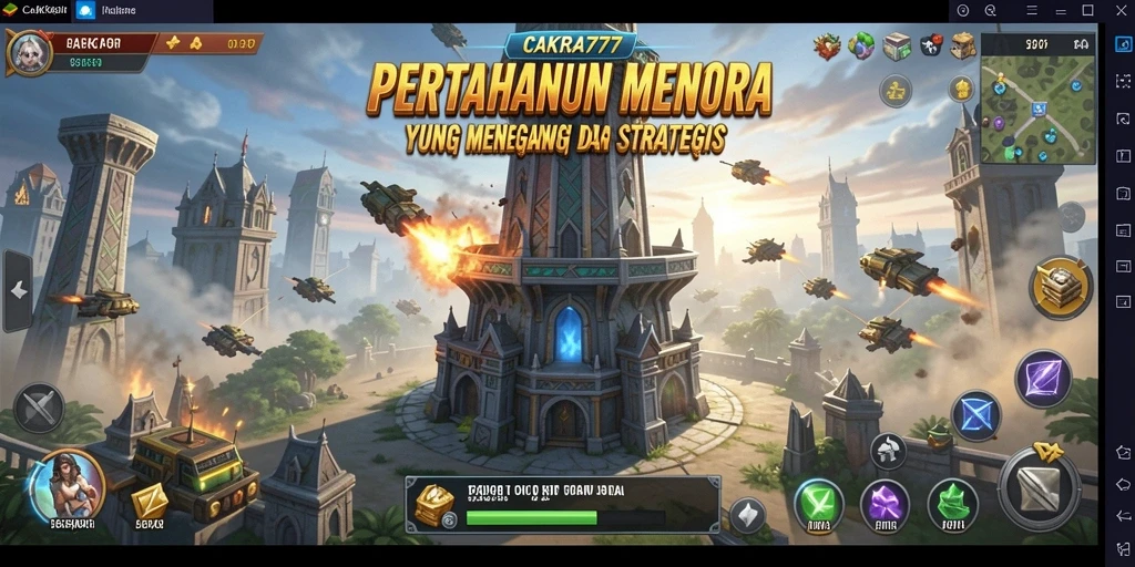 Tampilan gameplay menara pertahanan yang intens dan strategis.
