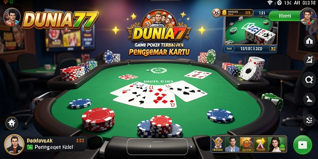 Screenshot tampilan gameplay poker DUNIA77 yang seru dan interaktif.