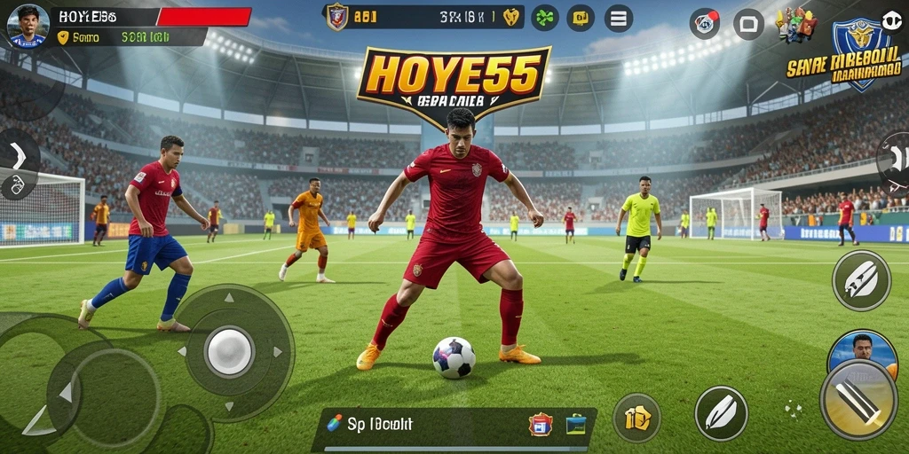 Screenshot gameplay seru dari pertandingan sepak bola di HOYE55.