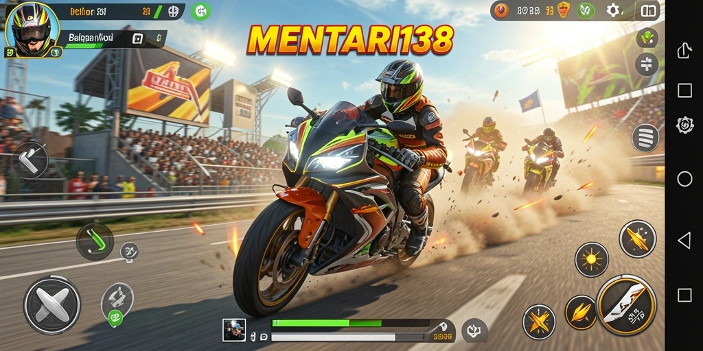 Tampilan gameplay MENTARI138 saat balapan motor yang mendebarkan.
