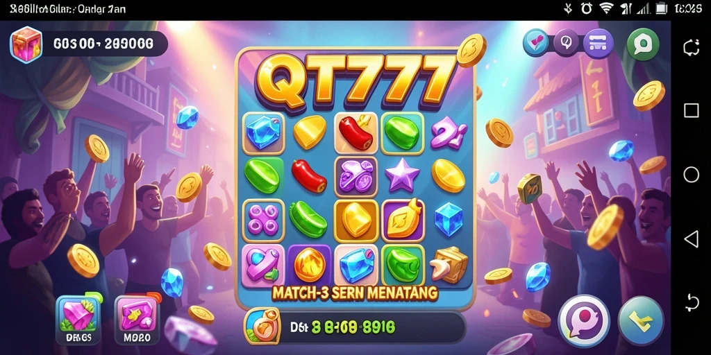 Gameplay QT777, menampilkan kombinasi objek Match-3 yang menarik.