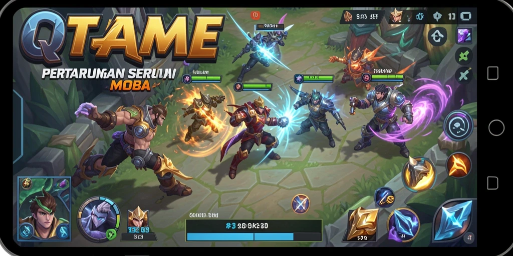Tampilan gameplay seru QTGAME dalam mode MOBA.