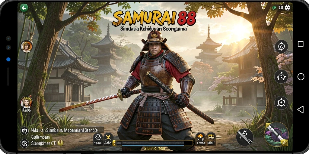 Screenshot gameplay SAMURAI88 yang menunjukkan aksi pertarungan samurai.