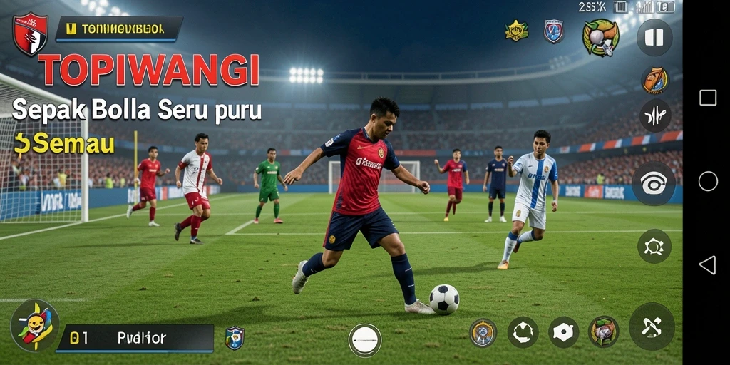 Gameplay seru dalam TOPIWANGI dengan aksi sepak bola yang mendebarkan.