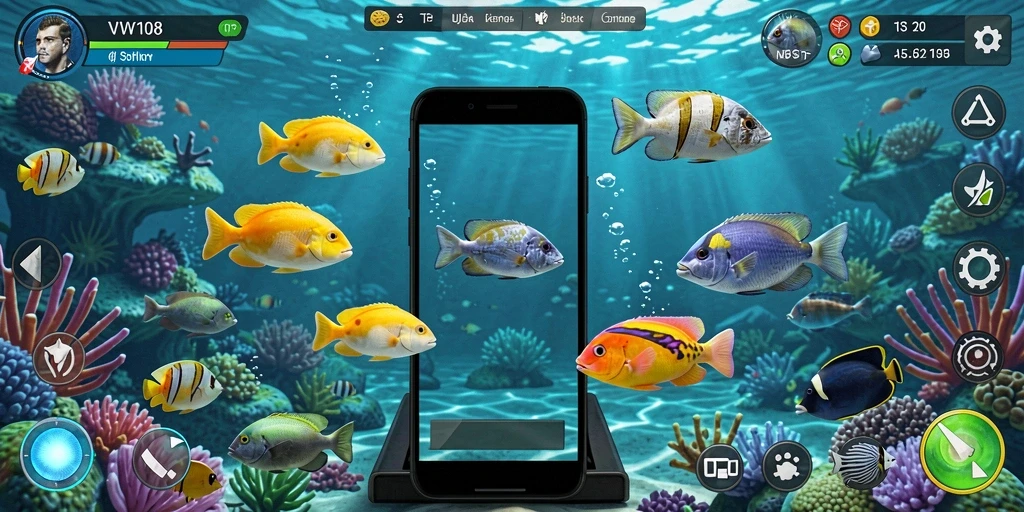 Tampilan gameplay Tembak Ikan VW108 yang seru dan menantang.