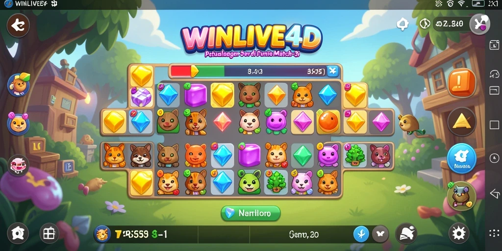Tangkapan layar utama WINLIVE4D menampilkan aksi permainan Match-3 yang seru.